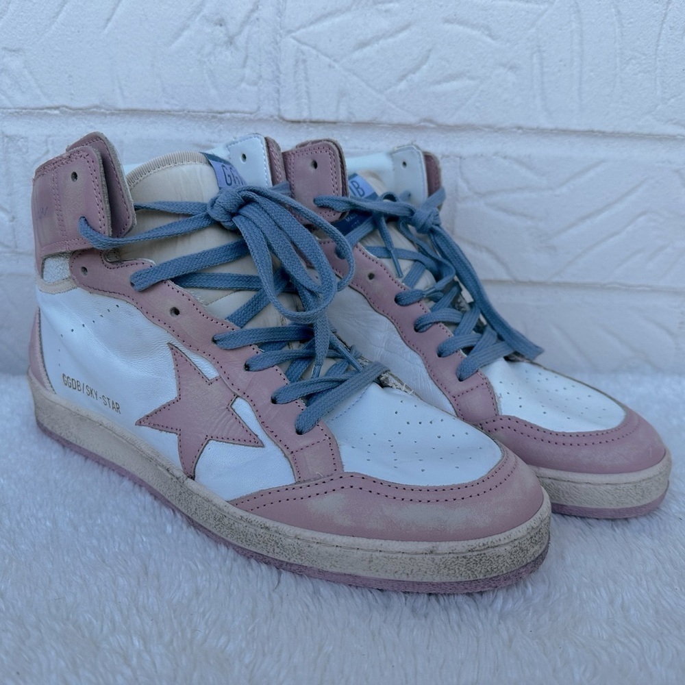 New Golden Goose Sky Star High Top Pink/White Sneakers Size 42 - Picture 3 of 12